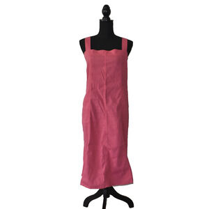 A8 NEW EILEEN FISHER Pink Linen Blend Square Neck Midi Dress Size L